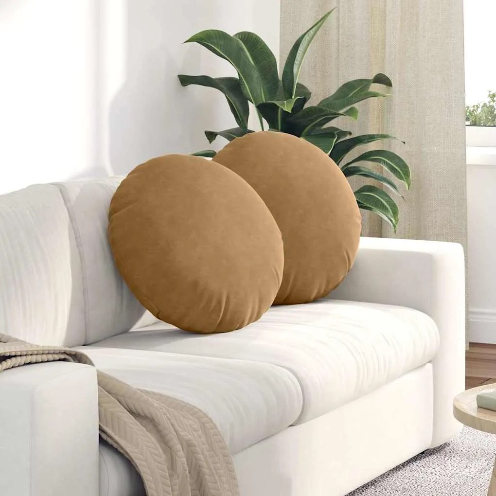 vidaXL Almofadas de Assento 2 pcs Castanho Ø50 x 19 cm Veludo