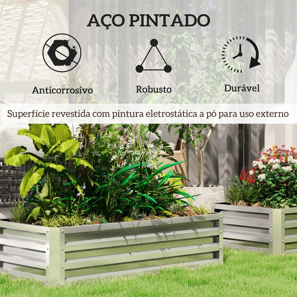 Floreira de Aço Galvanizado para Cultivar Plantas Flores Floreira Exterior Retangular com Fundo Aberto 120x60x30,5 cm Prata