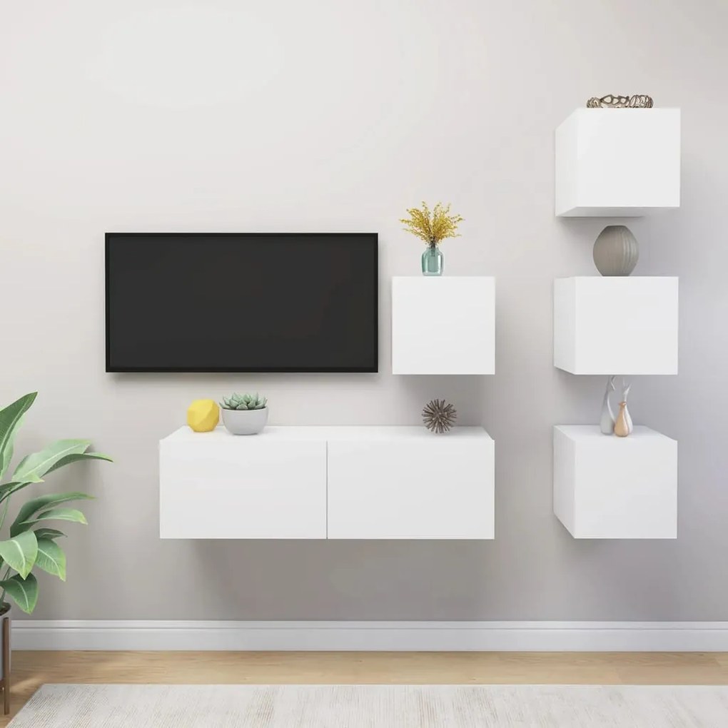 vidaXL 5 pcs conjunto de móveis de TV contraplacado branco