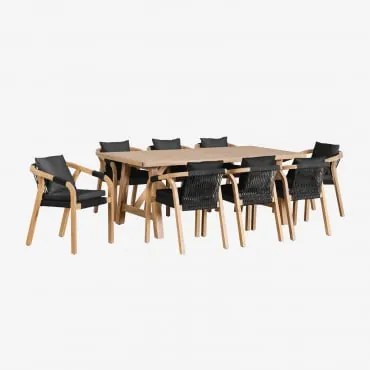 Conjunto De Mesa Retangular 200x100 Cm E 8 Cadeiras De Jardim Em Madeira De Acácia Dubai Tecido Cinza Grafito & Castanho Acácia Rústico - Sklum