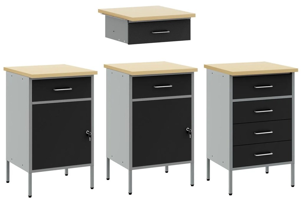 Conjunto de Mesa e Armário de Trabalho VidaXL 4 Peças Preto em Madeira
