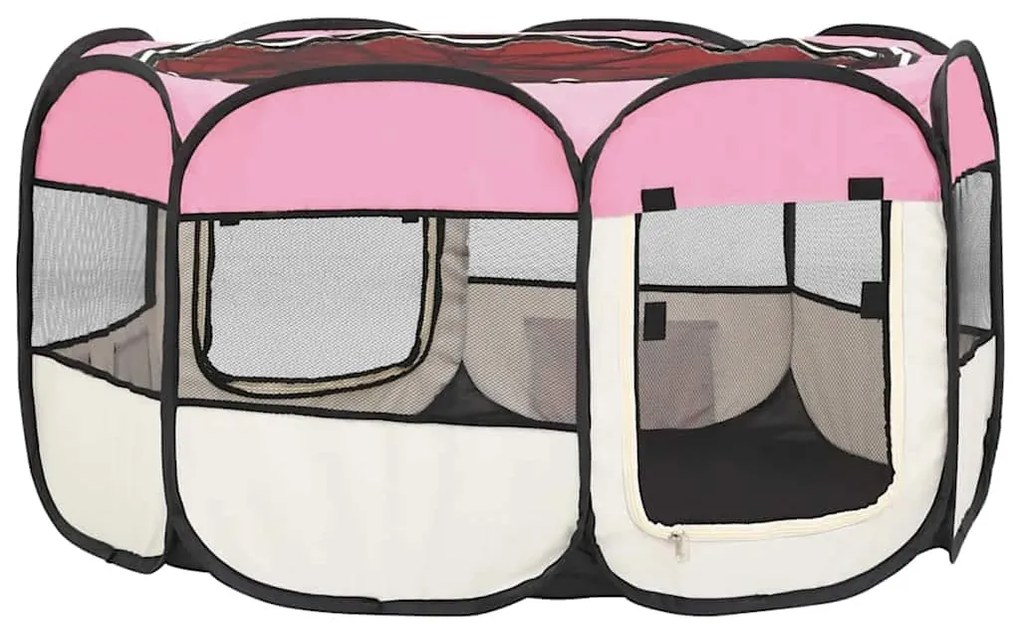 Parque dobrável p/ cão c/ saco de transporte 125x125x61cm rosa
