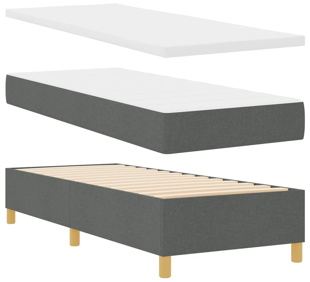 Cama Box Spring com Colchão Cinza Escuro 80x200 cm Tecido