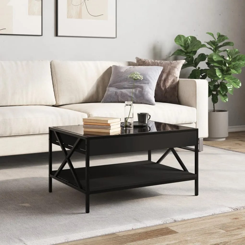 Mesa de centro luzes LED Infinity 70x50x38 cm preto