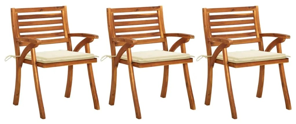 vidaXL Cadeiras de jantar jardim c/ almofadões 3 pcs acácia maciça