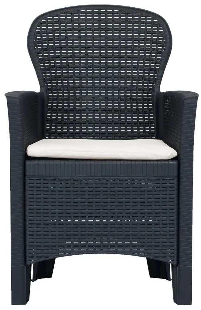 Cadeiras jardim + almofadão 2pcs plástico antracite aspeto vime