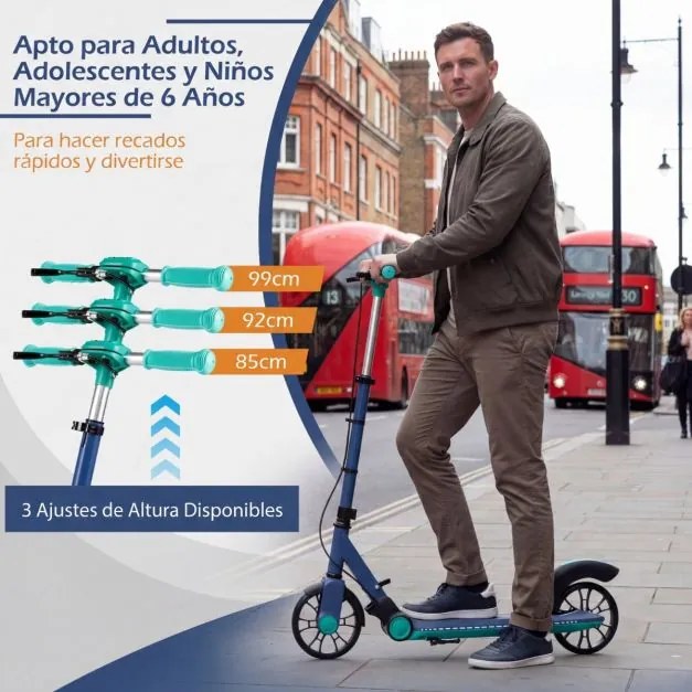 Trotinete dobrável para crianças +6 anos 2 rodas iluminadas com Guiador ajustável em 3 alturas Plataforma antiderrapante Azul