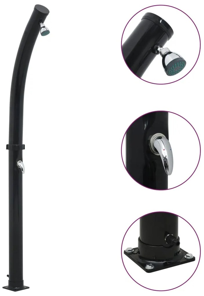 vidaXL Chuveiro solar 214 cm 20 L preto