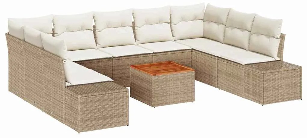 Conjunto de Sofá de Jardim com 10 Peças e Almofadas Bege em Rattan Sin