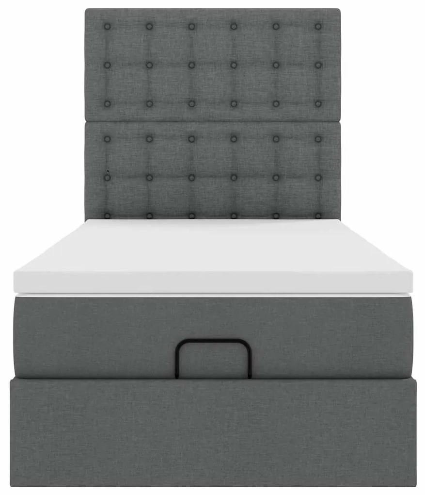Cama otomana com colchão & LEDs 90x200cm tecido cinzento escuro