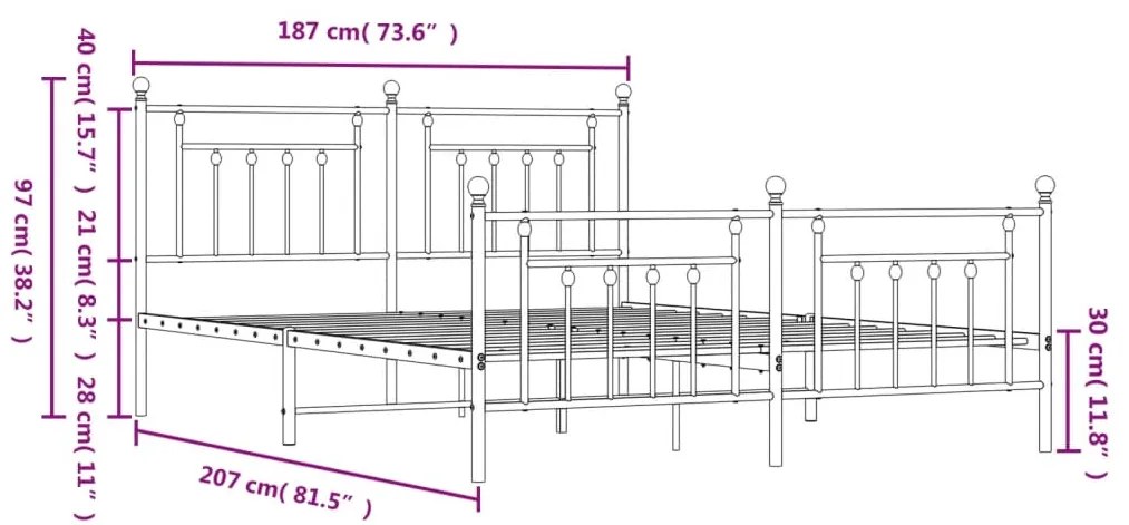 Estrutura de cama com cabeceira e pés 180x200 cm metal branco