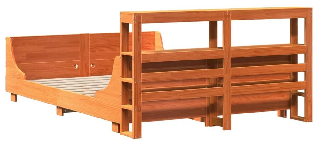 Cama sem colchão 135x190 cm madeira pinho maciça castanho-mel