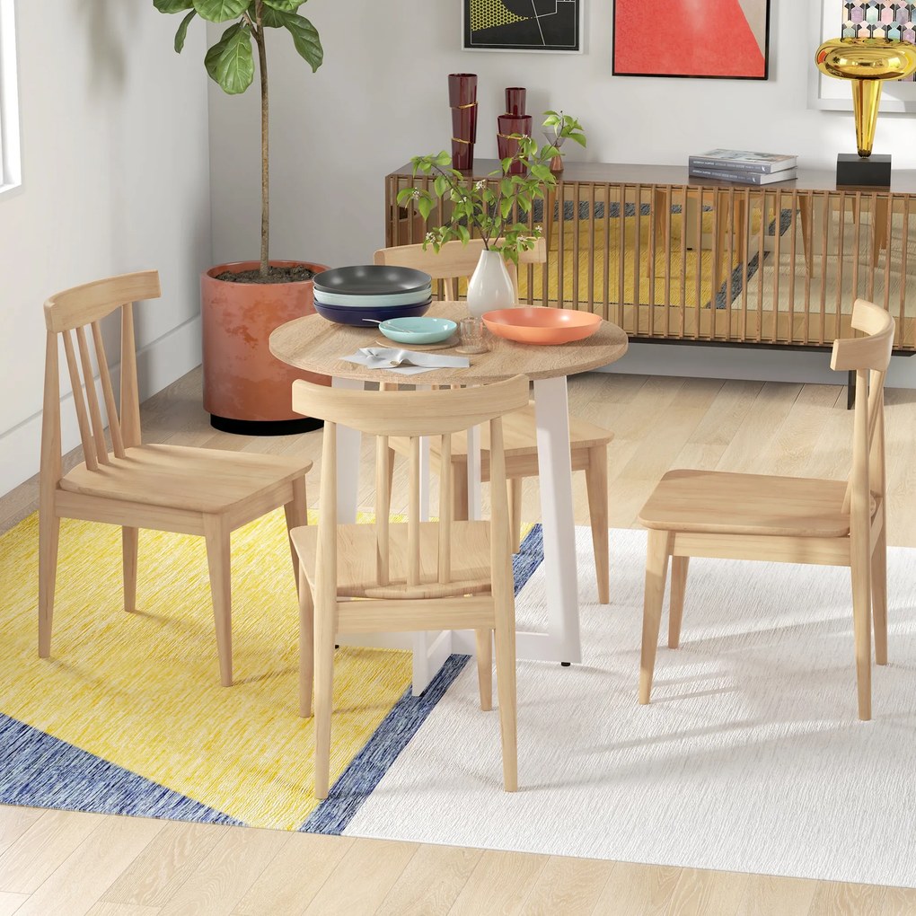 Mesa de Cozinha Redonda para 4 Pessoas Moderna com Tampo de Madeira e Base de Aço Cruzada Ø80x75 cm Carvalho