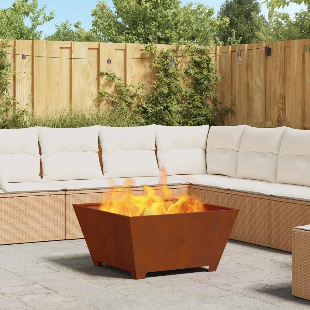 vidaXL Fire Pit Castanho 80 x 80 x 40 cm Aço resistente às intempéries