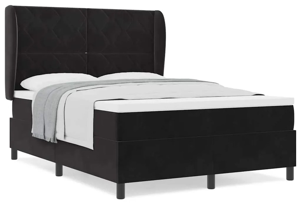 Cama Box com Colchão Preto 140 x 190 cm em Veludo