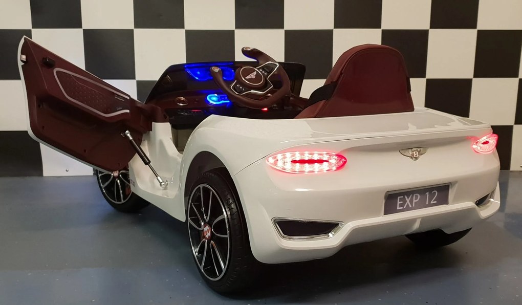 Carro eletrico infantil 12V Bentley EXP , pneus Borracha, Assento de couro, Controlo Remoto Branco