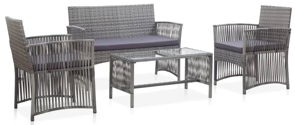 4 pcs conjunto lounge de jardim c/ almofadões vime PE antracite