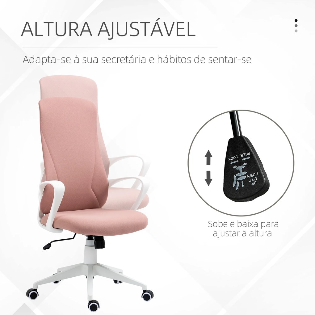 Cadeira de Escritório Ergonómica com Altura Ajustável Função de Inclinação e Encosto Alto 62x56x110-119,5 cm Rosa