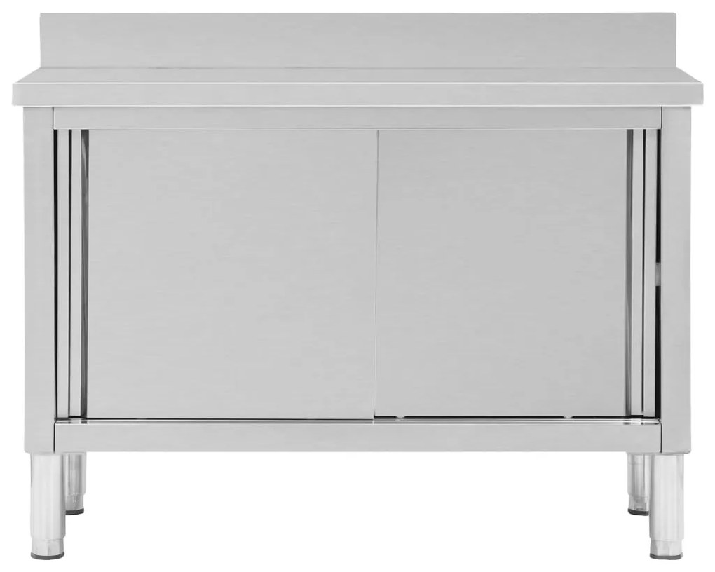 Mesa trabalho c/ portas correr 120x50x(95-97)cm aço inoxidável