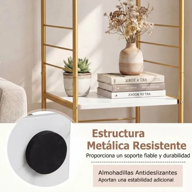 Estante giratória de 4 níveis Torre 360° com estrutura metálica 40 x 40 x 115 cm economiza espaço de canto para escritório, casa, sala, branca+Dourada