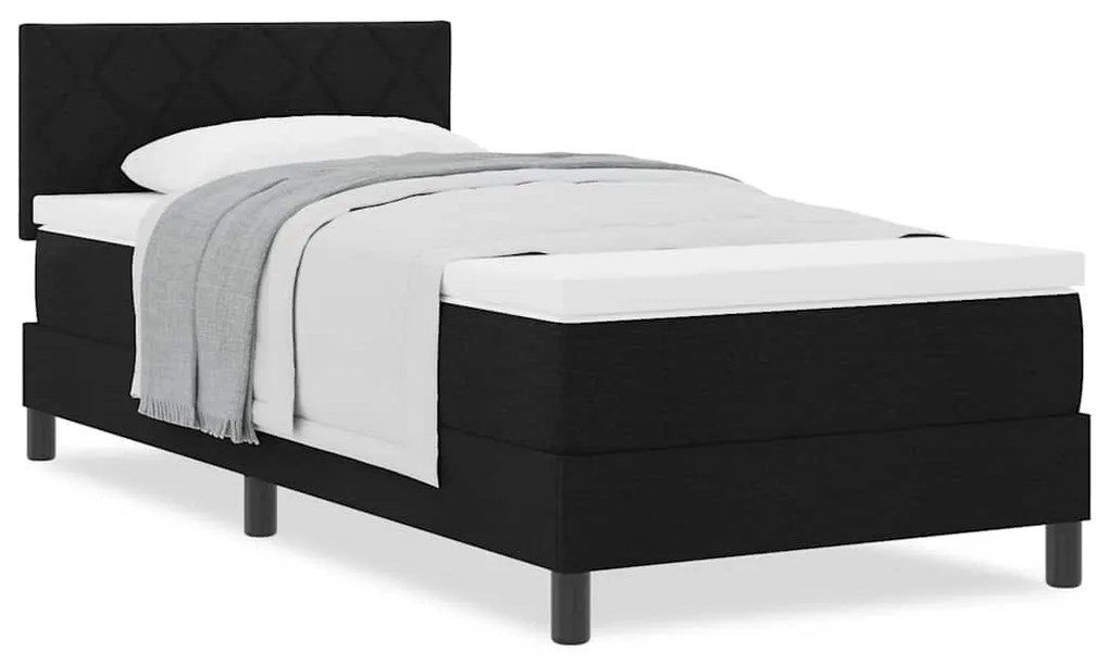 Cama Box Spring com Colchão Preta 90x190 cm Tecido