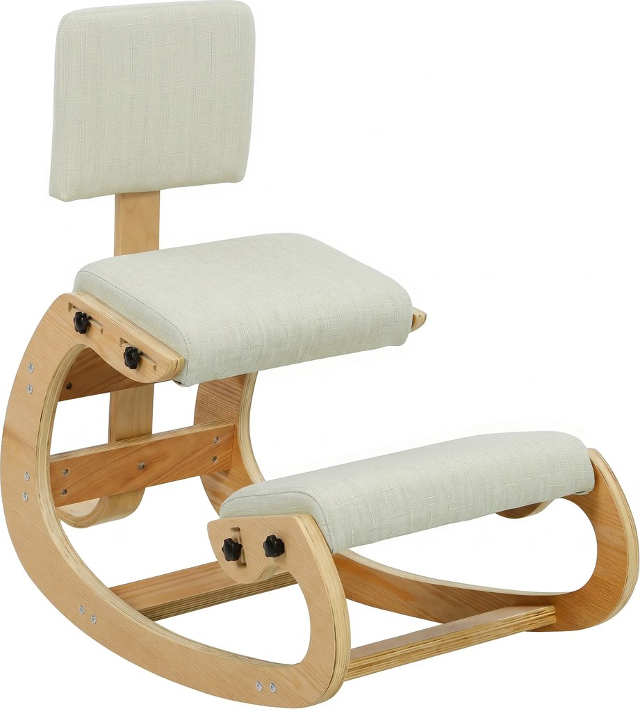 HOMCOM Cadeira Ajoelhada Ergonômica para Escritório e Casa, em Tecido Efeito Linho, Compensado de Bétula, Creme | Aosom Portugal