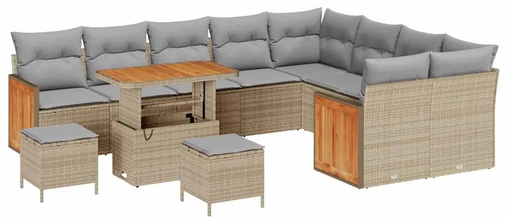 Conjunto de Sofá de Jardim com 12 Peças com Almofadas Bege Rattan PE A