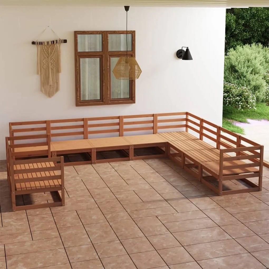 10 pcs conjunto lounge de jardim pinho maciço castanho mel