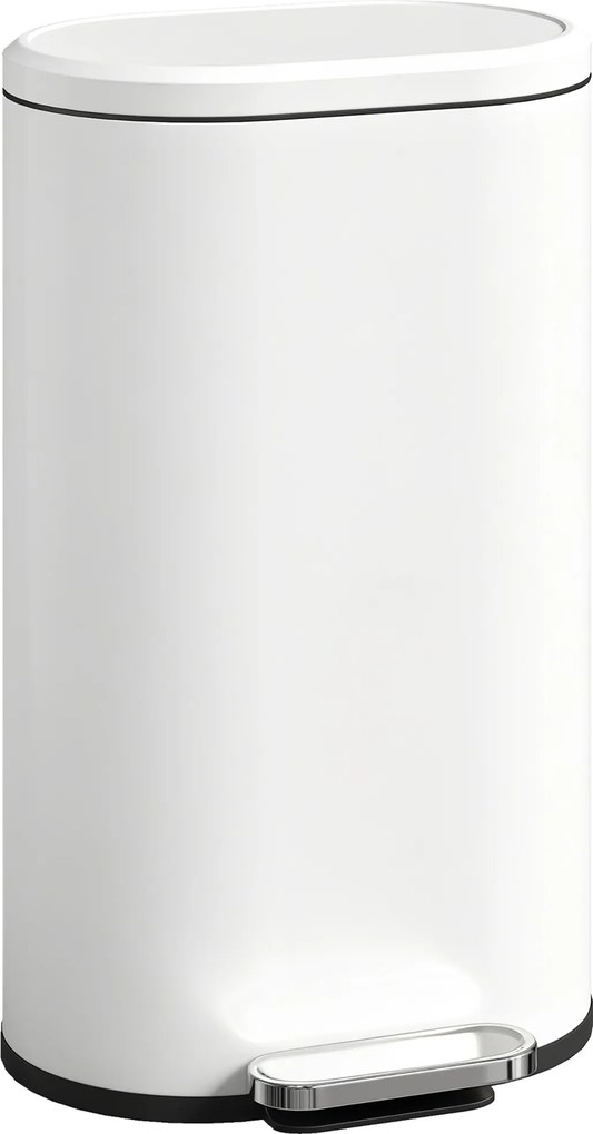 HOMCOM Lixeira para cozinha 30L com tampa com fechamento suave e pedal em metal, Creme-branco, 36,5 x 31 x 61 cm | Aosom Portugal