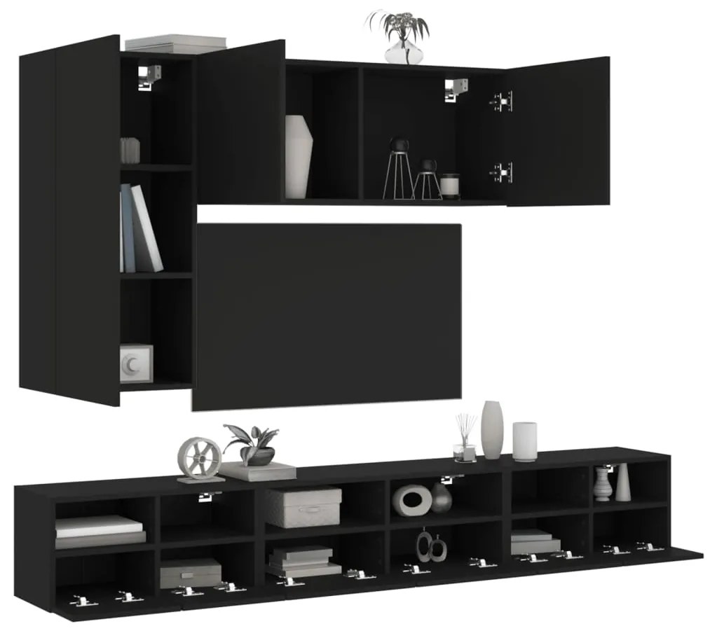 vidaXL 5 pcs móveis de parede p/ TV derivados de madeira preto