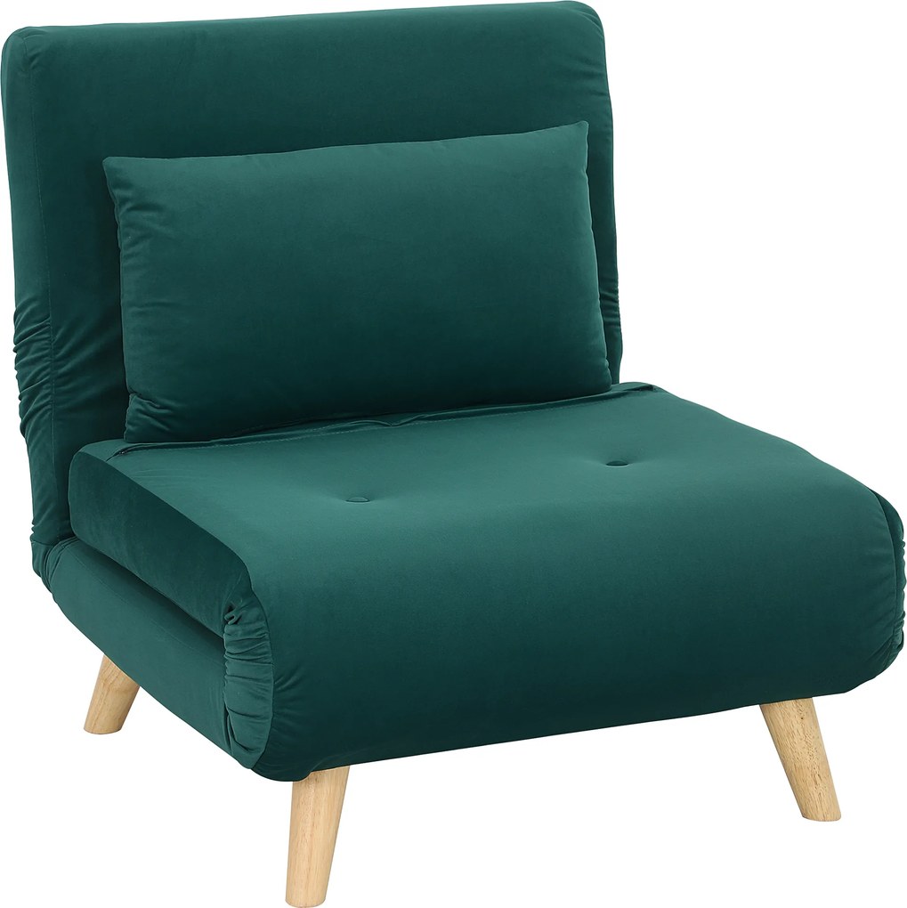 HOMCOM Poltrona dobrável com função cama, Poltrona relax dobrável em efeito veludo, Encosto ajustável, suporta até 120 kg, Verde escuro | Aosom Portugal