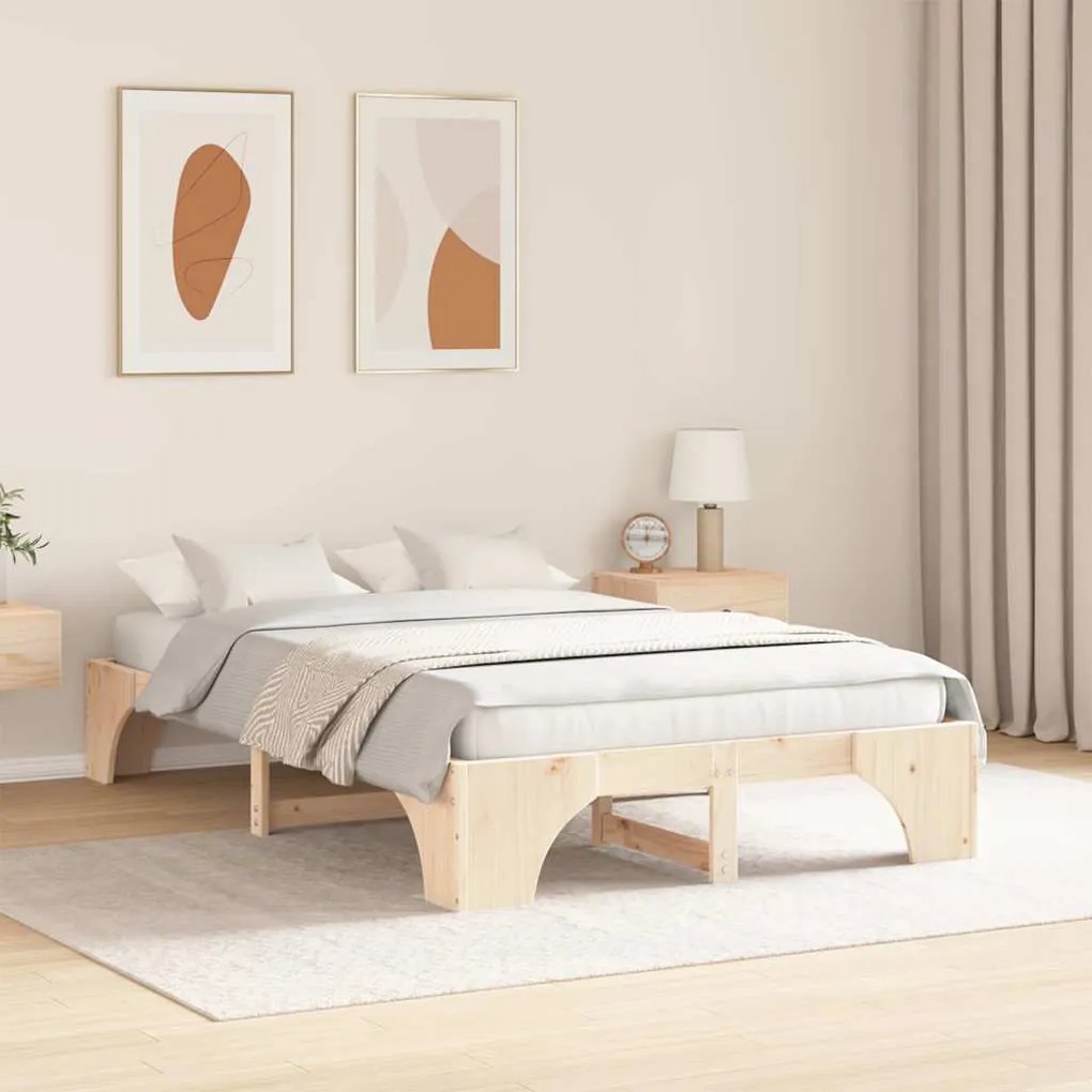 Cama de Madeira de Pinho Maciça 140x190 cm da
