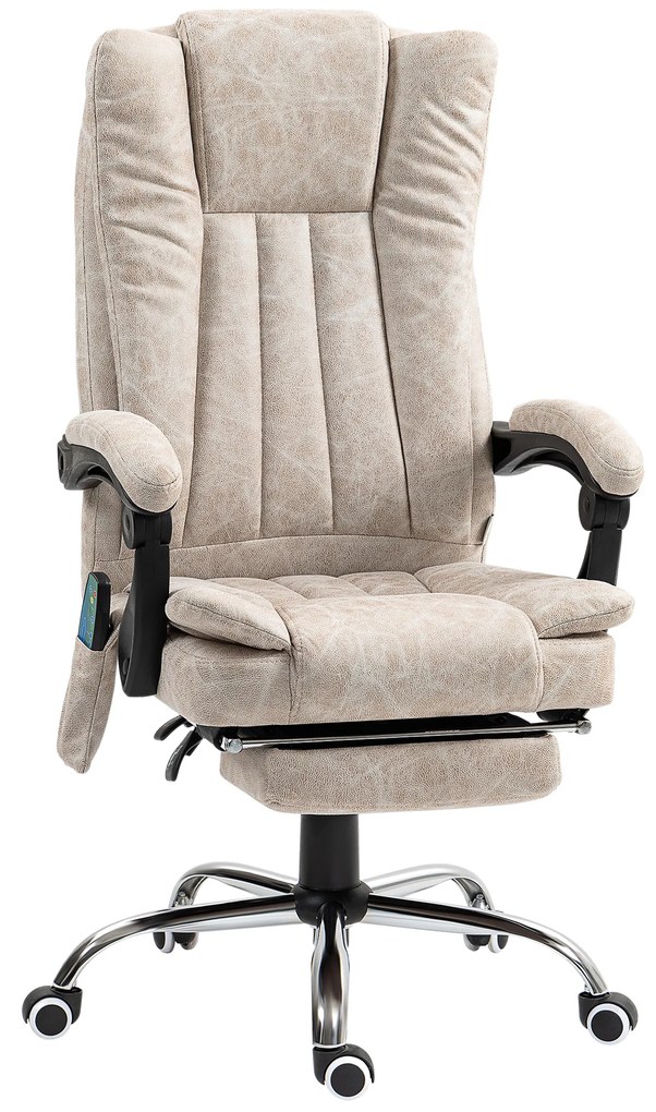 Vinsetto Cadeira Escritório 6 Pontos de Massagem Ajustáveis ​​com Função de Aquecimento Apoio para os Pés Retrátil Creme | Aosom Portugal