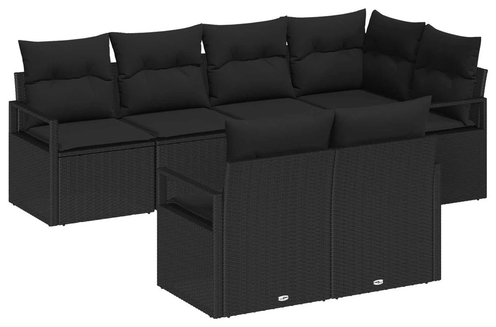 vidaXL Conjunto de Sofá de Jardim com almofada 7 pcs Preto vime PE