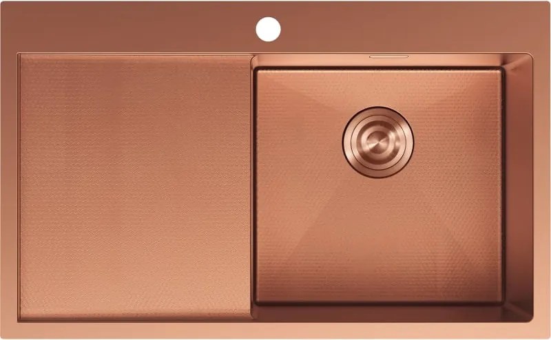 Mexen Exar lava-loiça de aço inoxidável de 1 cuba com escorredor direito 780 x 480 mm, cobre HC - 6434781010P-65HC