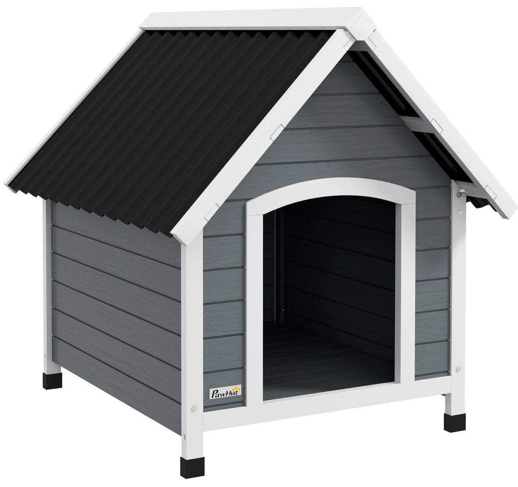 PawHut Casota para Cães 75x88x82 cm Casa para Cães com Telhado de Telhas de Imitação Pés Elevados e Chão Removível para Exterior Cinza
