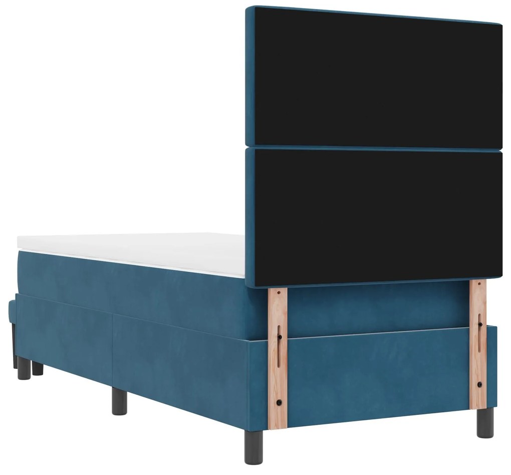 Cama Box Spring com Colchão e Banco Azul Escuro 90x200 cm Veludo