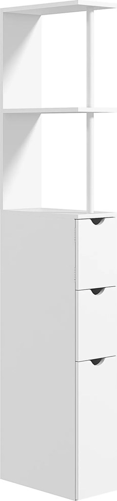 Móvel de coluna para casa de banho 15 x 33 x 136,5 cm, armário de casa de banho com gavetas e prateleiras abertas, branco