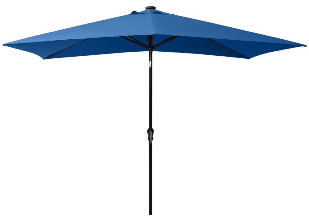 Guarda-sol de jardim c/ luzes LED/poste de aço 2x3 m azul ciano