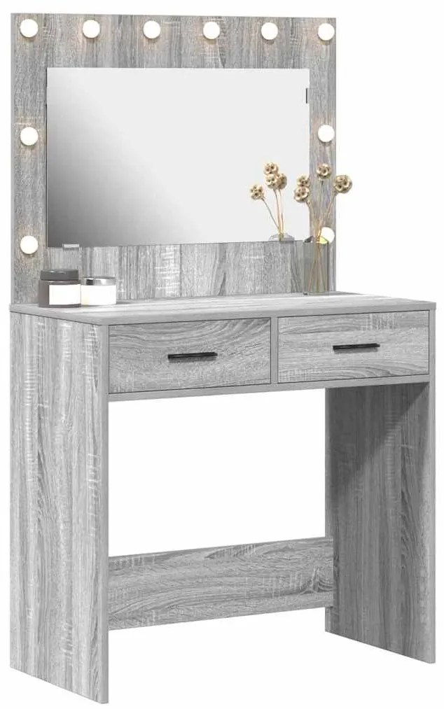 Mesa de Vestir com Luzes LED Cinza Sonoma 78,5x41x135 cm