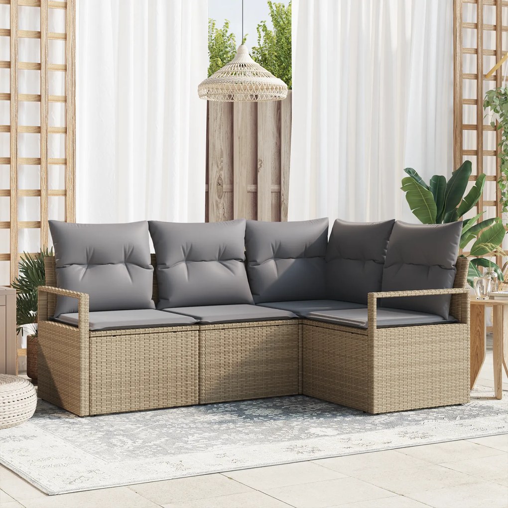 vidaXL Sofá de Canto de Jardim Conjunto de 3 Bege e Cinza