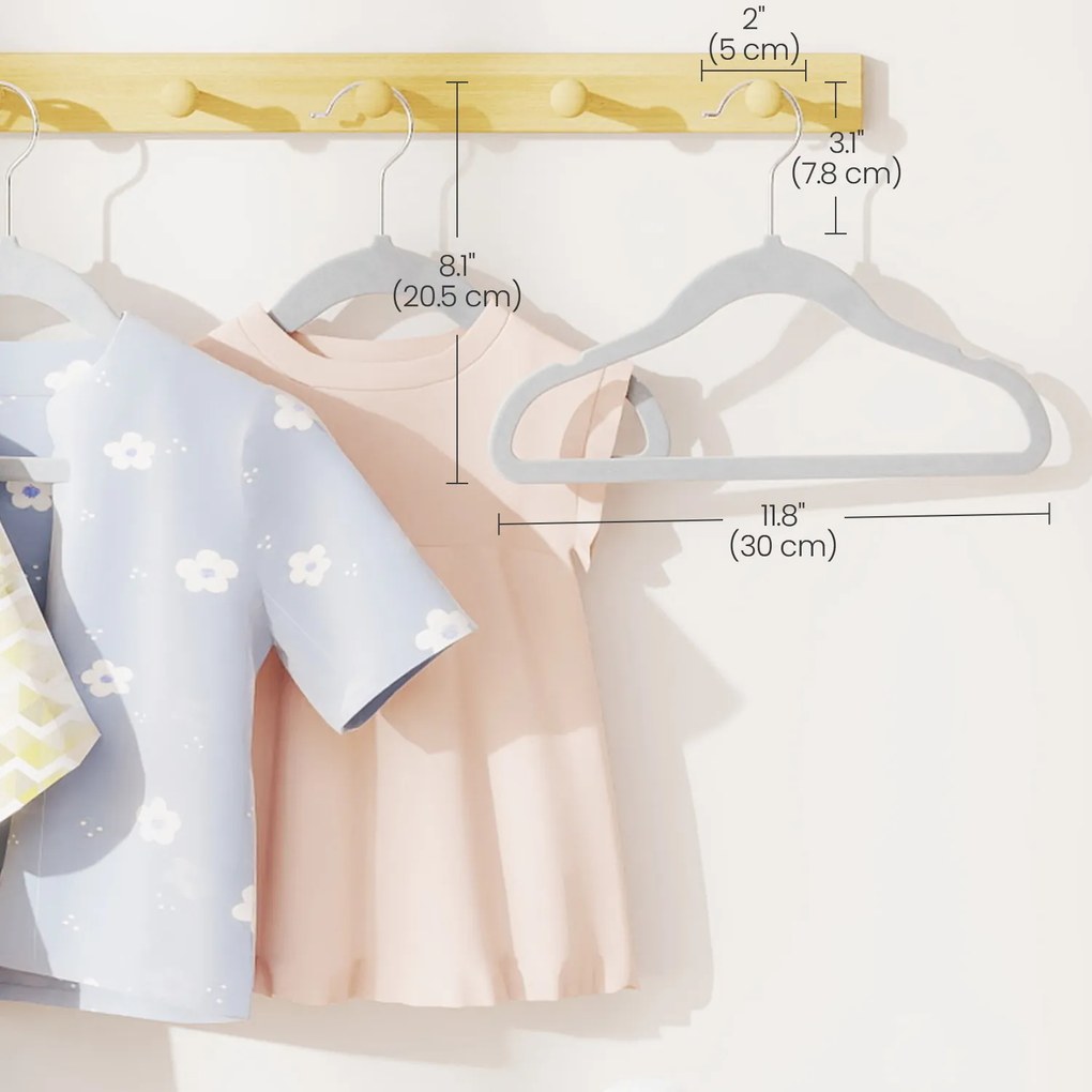 Conjunto de 30 cabides para roupa infantil com ganchos giratórios de 360° cinzento