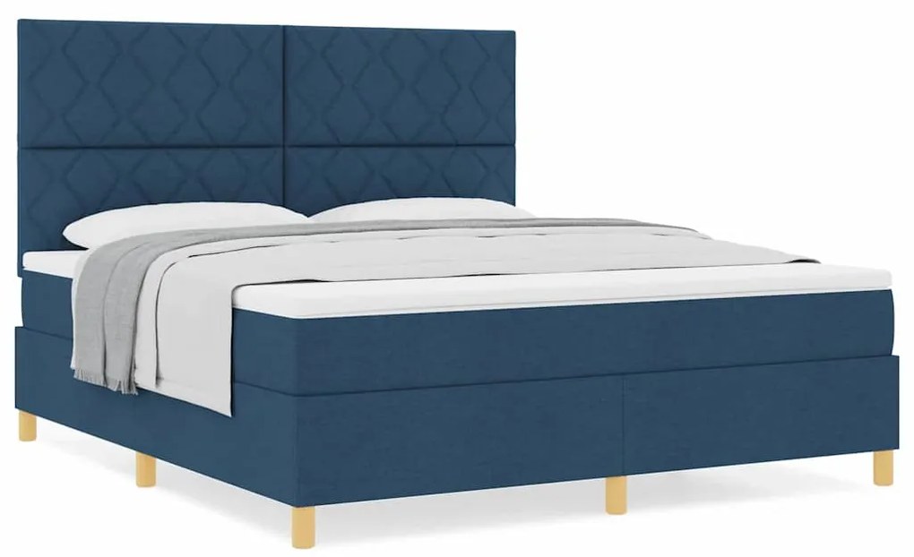 Cama Box Springer com Colchão Azul Super King Tecido