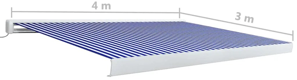 Toldo motorizado com caixa 400x300 cm azul e branco