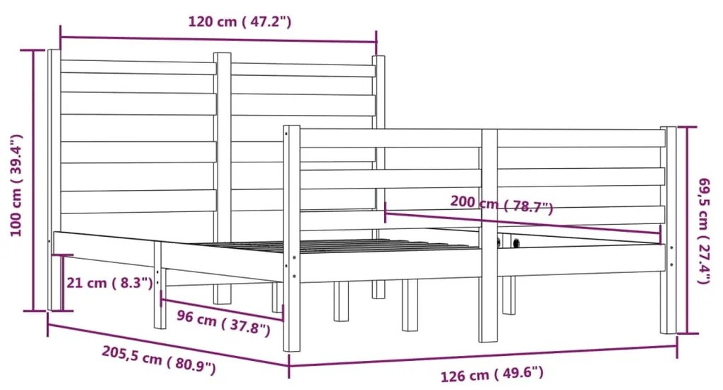 Estrutura de cama 120x200 cm pinho maciço branco