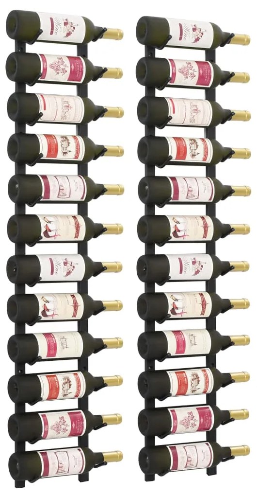 Garrafeiras de parede para 12 garrafas 2 pcs ferro preto