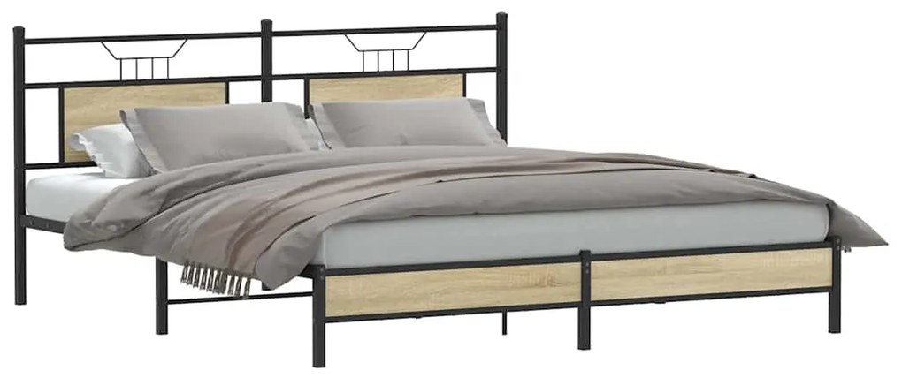 Estrutura de cama sem colchão 183x203 cm carvalho sonoma