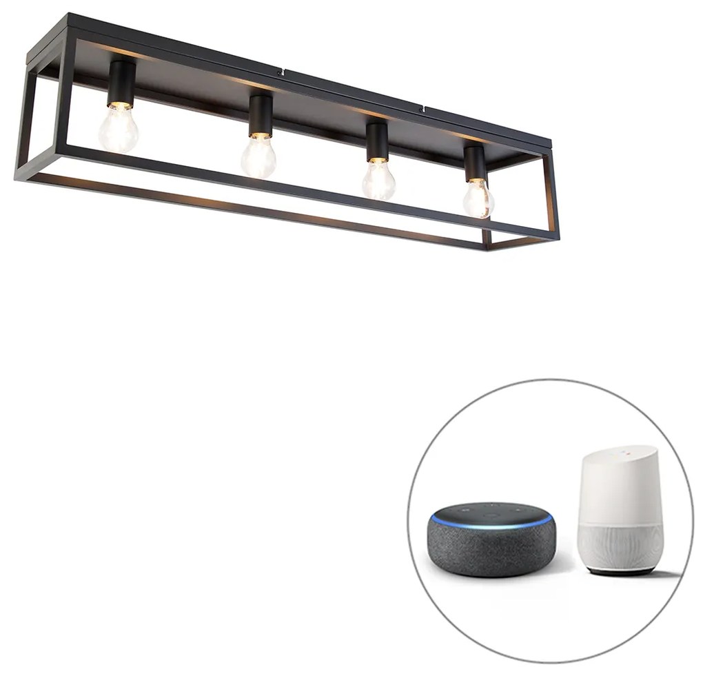 LED Candeeiro de teto inteligente preto 99,5 cm incl. 4 Wi-Fi A60 - Cage Industrial