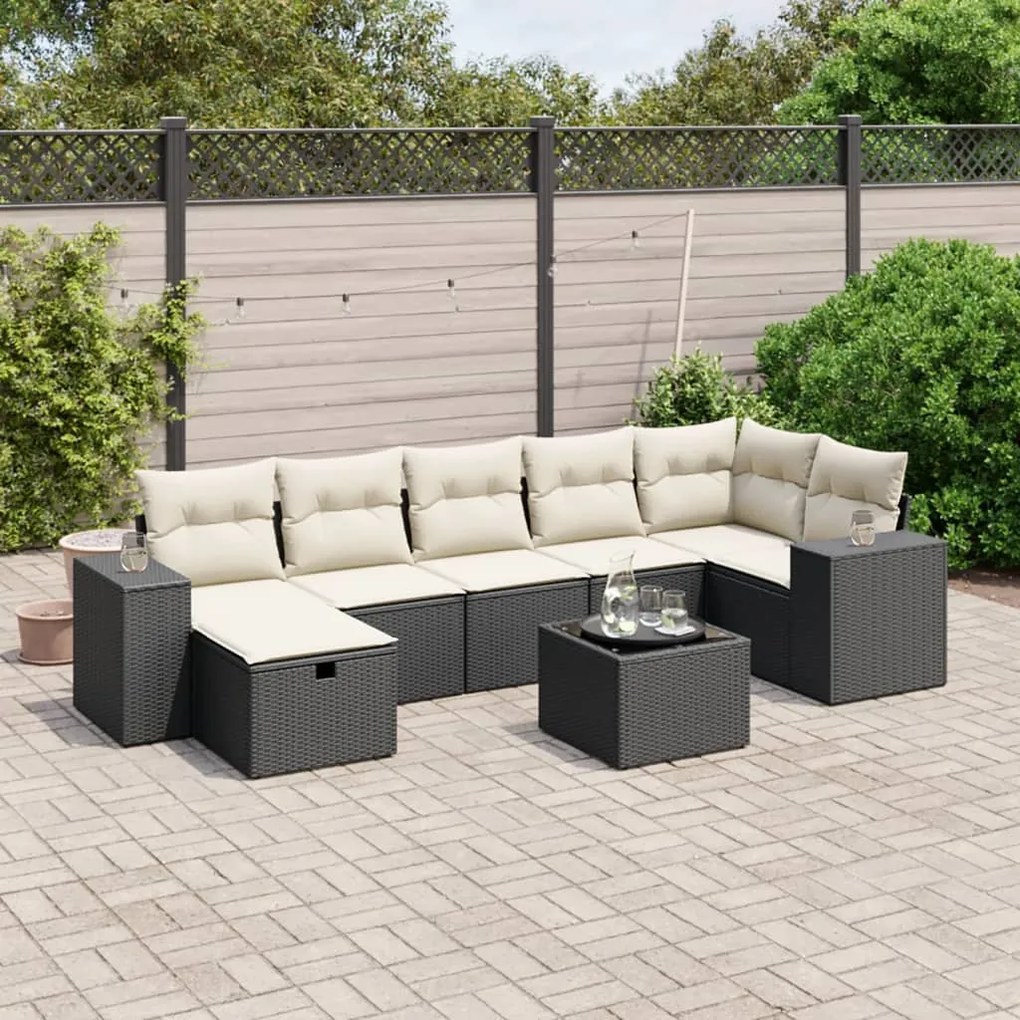 vidaXL 8 pcs conjunto sofás de jardim com almofadões vime PE preto