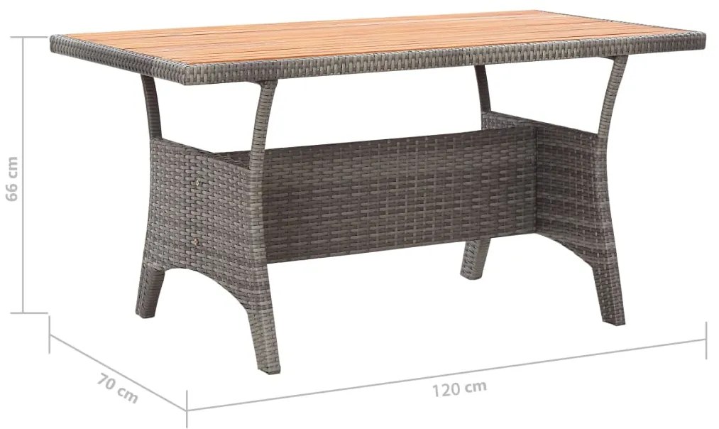 3 pcs conj. de jantar para jardim vime PE e acácia maciça